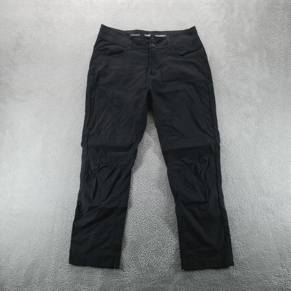 Prana Pants Womens 8 Black Straight Ankle Drawstring Hiking Outdoors Nylon - Picture 1 of 10